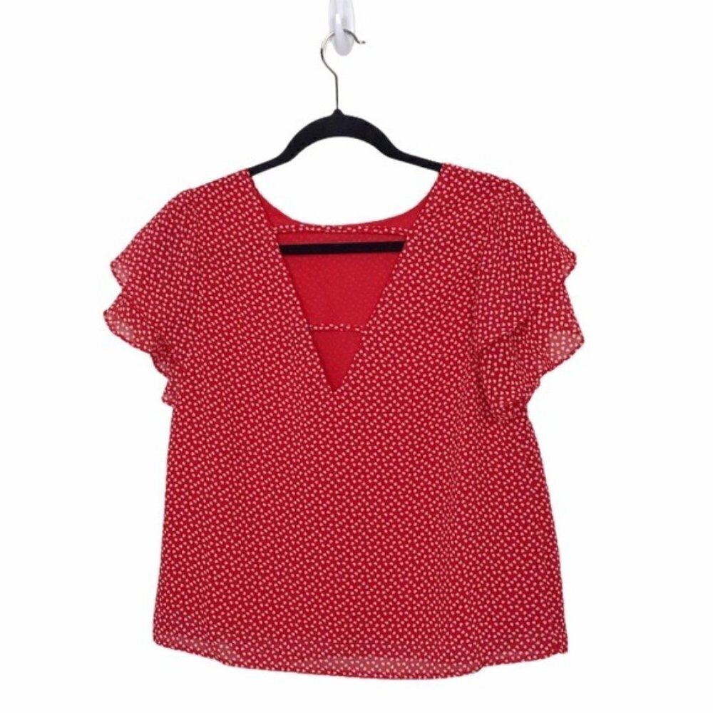 Sugarlips Red Heart Print Short Flutter Sleeve Bl… - image 2